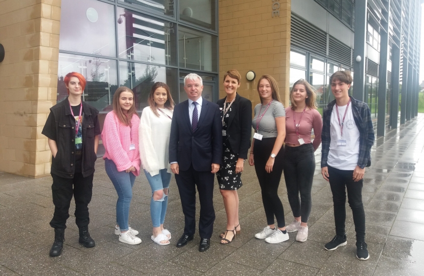 Fylde MP Mark Menzies and Blackpool Sixth principal Jill Gray with students