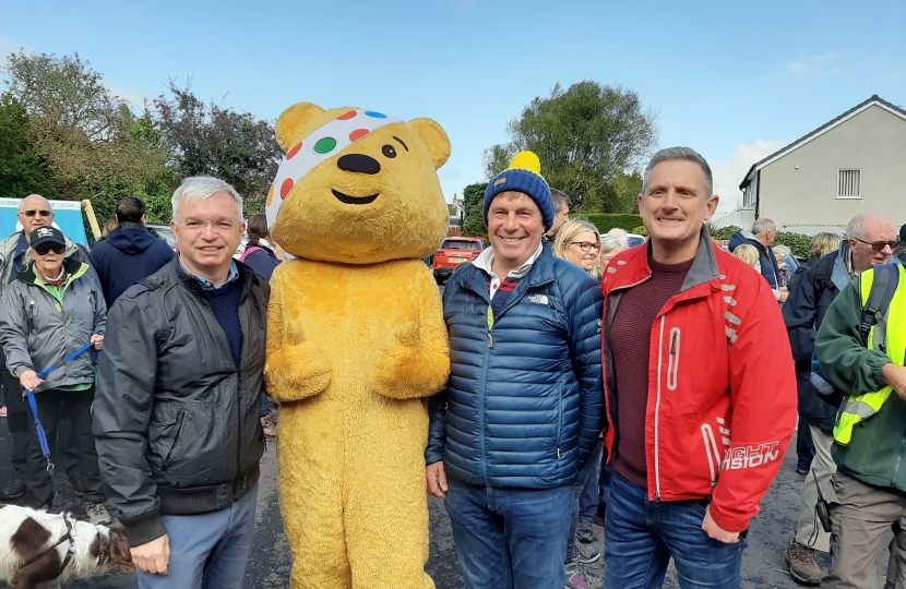 Mark Menzies MP with Pudsey, Coun Tommy Threlfall and the BBC's Graham Liver