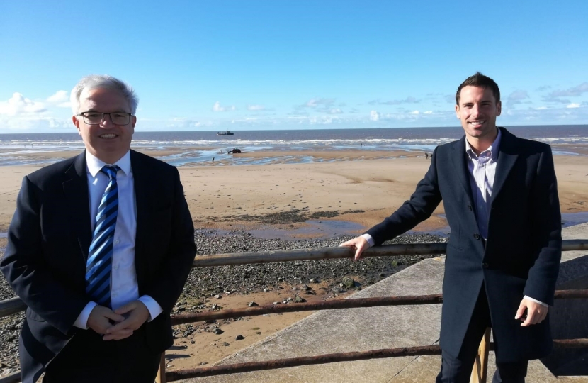 Fylde MP Mark Menzies and Blackpool South MP Scott Benton watch the arrival of the transatlantic cable