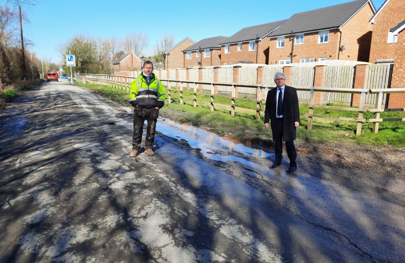 Coun Bobby Rigby and Mark Menzies MP on Cropper Road