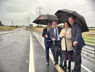L-R – County Cllr Aidy Riggot; Fylde MP Mark Menzies MP; Conservative Leader of Lancashire County, County Cllr Phillipa Williamson; and Roads Minister Richard Holden MP